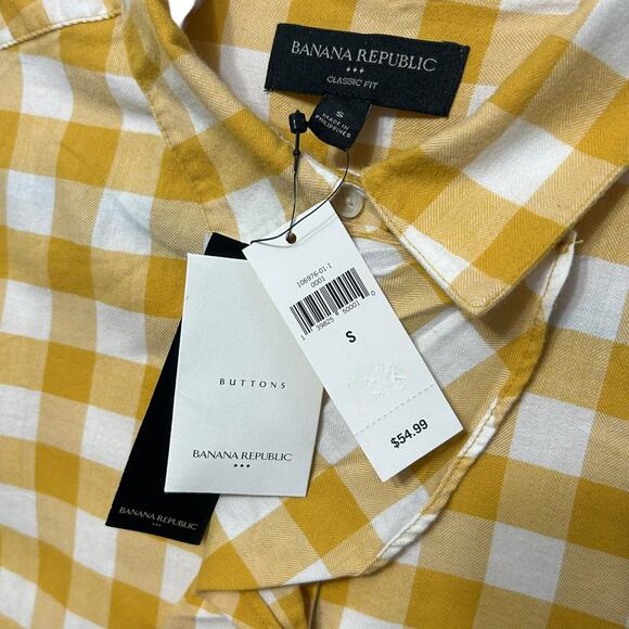 Banana Republic Classic Fit Long Sleeve Shirt NWT Women's Sz S Yellow Plaid - Picture 5 of 7